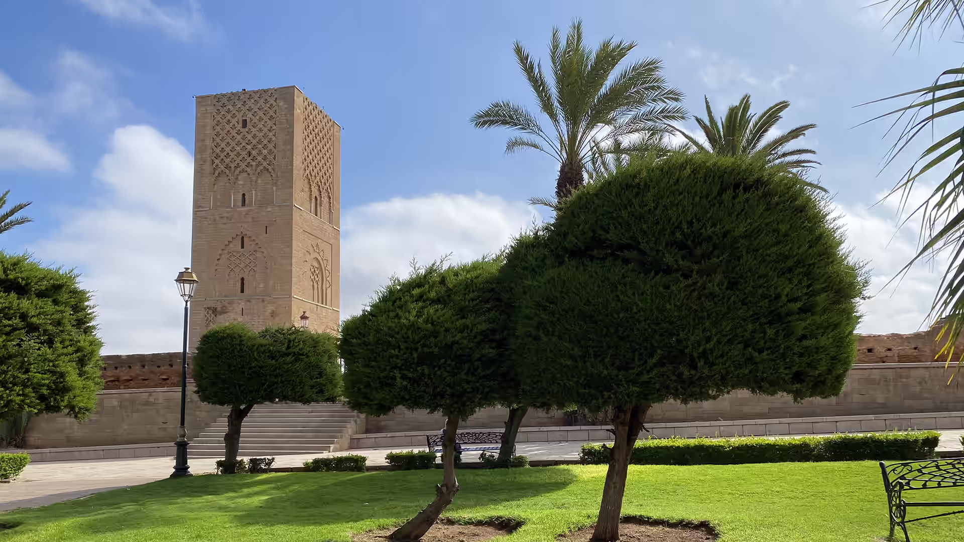 The unfinished Hassan Tower minaret above its columns in Rabat