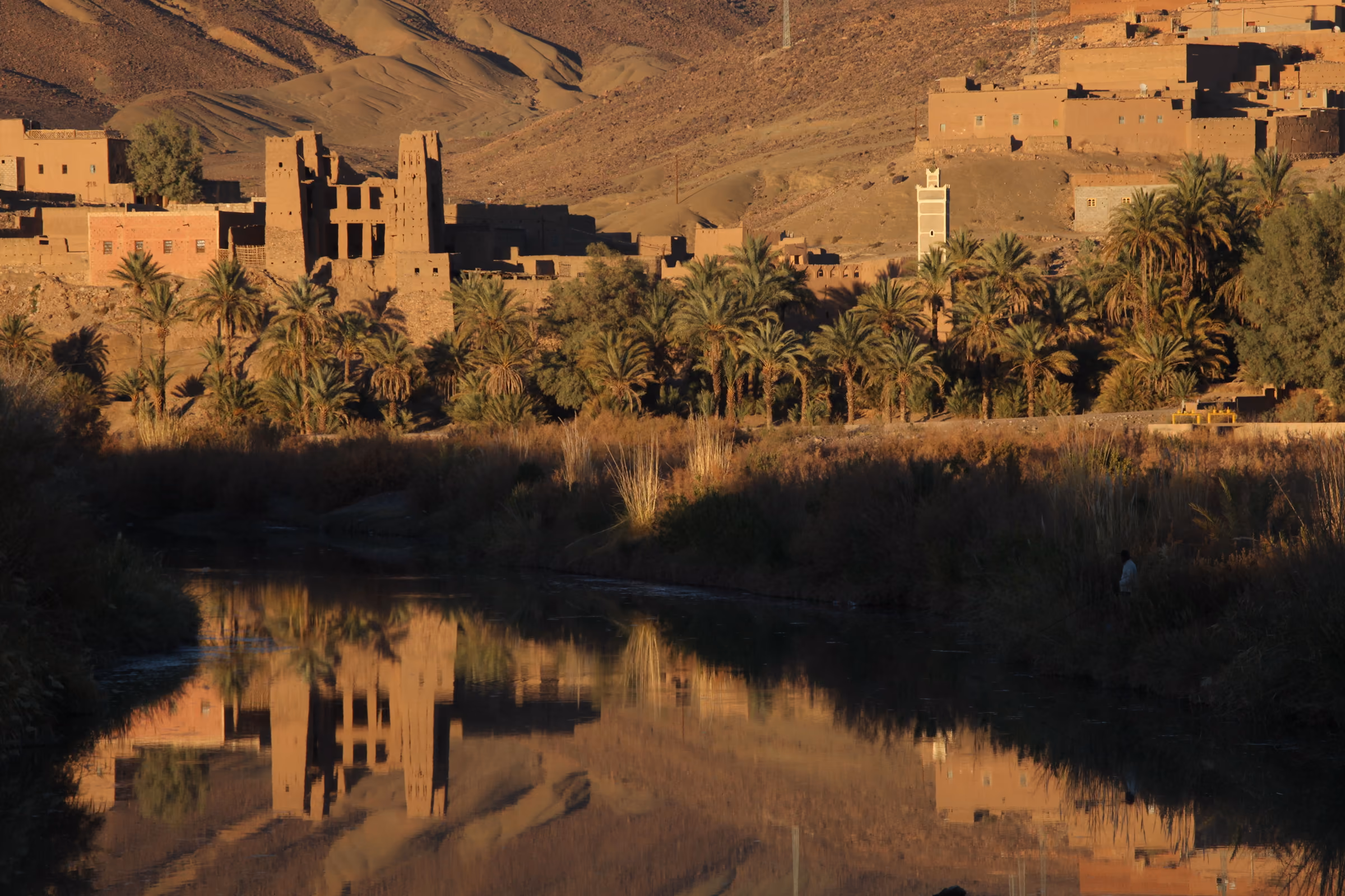 Earthen kasbah standing above the palm groves of the Draa valley